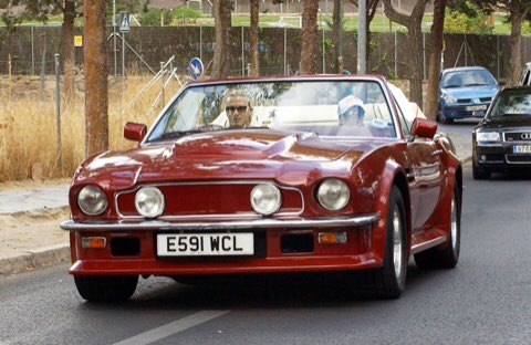 David Beckham in his Aston Martin V8 Vantage