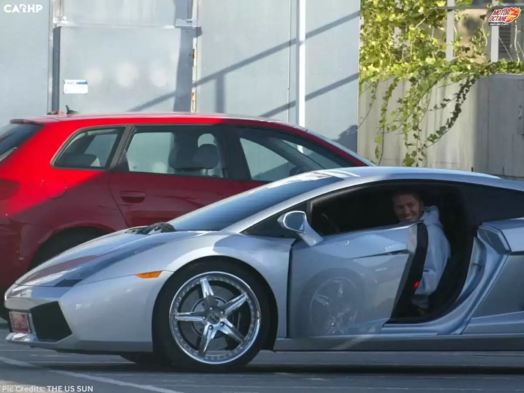 David Beckham in his Lamborghini Gallardo