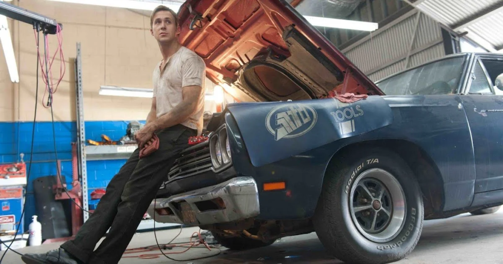 Ryan Gosling with his 1973 Chevrolet Malibu