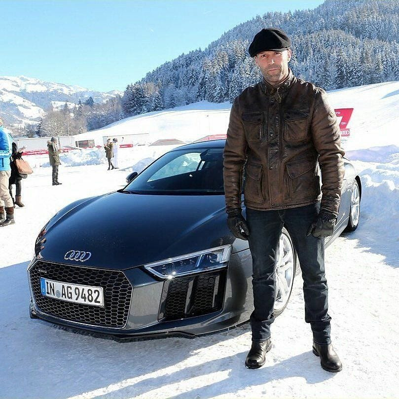 Jason Statham with hi Audi R8 V10
